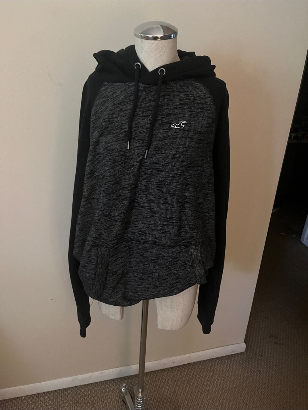 Hollister Black & Charcoal Raglan Hooded Pullover
